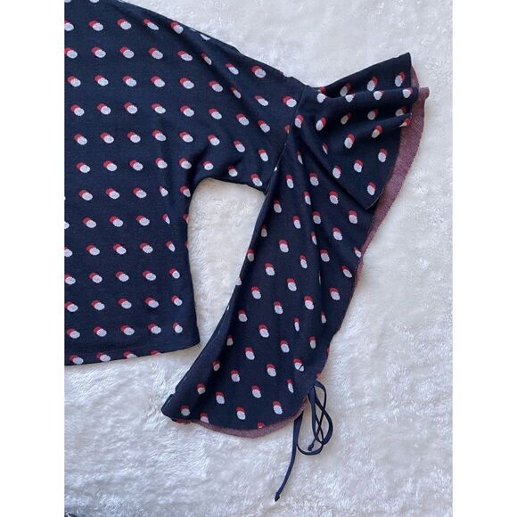 BCBGeneration Blue, Red & White Polka Dot Flutter Sleeves Mock Neck Crop Top - Picture 12 of 16